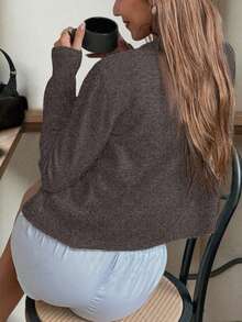 Áo cardigan dệt kim tay dài cổ tròn cài nút xoắn dành cho nữ của FOR BEAUTY, áo khoác len ngắn tay dáng rộng thoải mái màu trơn dành cho nữ, áo mùa xuân. - Nâu đỏ - Xem 4