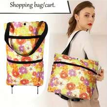 10 colores disponibles Bolsa de compras plegable con ruedas 2 en 1 - Multifuncional y portátil, hecha de tela Oxford 400D duradera, adecuada para almacenamiento al aire libre | Bolsa de lavandería | Bolsa de supermercado | Bolsa de gimnasio | Fácil de transportar - Rojo con ruedas - Ver 4