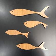 Wood's House Kit 4 Decorativos Peixes em MDF amadeirado para sala Quarto Escritório