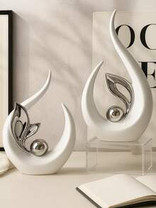 White With Gold/Silver Home Decor Items, Mid-Century Modern Decor Table Decor White, Abstract Art Ceramic Shape Statues And Sculpture Centerpieces Decorative Table, Bookshelf Resin Decor, Perfect For Mother's Day Gifts, And Wedding Decor.