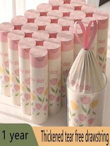 50/100pcs Lavender Scented Thick Large Drawstring Trash Bags - High Density Polyethylene, Multi-Purpose Disposable Storage Bags For Kitchen, Bathroom, Bedroom, Living Room, Bathroom - Office, Meeting Room - Floral Pattern & "Happy Day" Text, Tear-Resistant - Multicolor - View 7