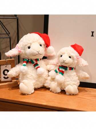 可爱蝴蝶结小绵羊毛绒公仔，栩栩如生的柔软小羊填充动物玩偶，儿童礼物