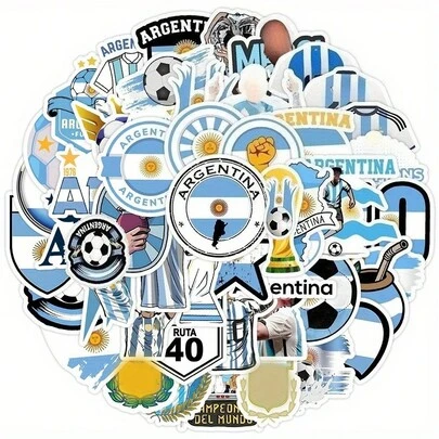 50 piezas Pegatinas de la camiseta de fútbol de Argentina, Pegatinas de fútbol, Accesorios de fútbol, Regalos de fútbol, Pegatinas deportivas de dibujos animados, Pegatinas de vinilo resistentes al agua adecuadas para portátil, teléfono, coche, monopatín, botella de agua, scrapbook, computadora, cuaderno