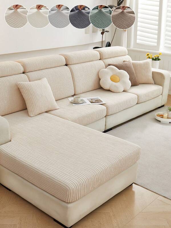 1pc Plush Jacquard Anti-Slip Sofa Seat Cushion Cover, Soft & Skin-Friendly, Pet-Proof, Elastic Sofa Slipcover, Suitable For L-Shaped Combination Sofa And 1/2/3/4 Seater Sofa, Spring/Autumn (Sold Individually)
