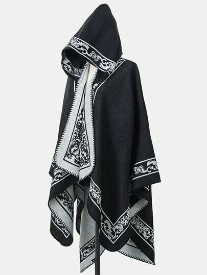 1 pieza Poncho informal de chal con contraste de color en jacquard de paisley para vestir