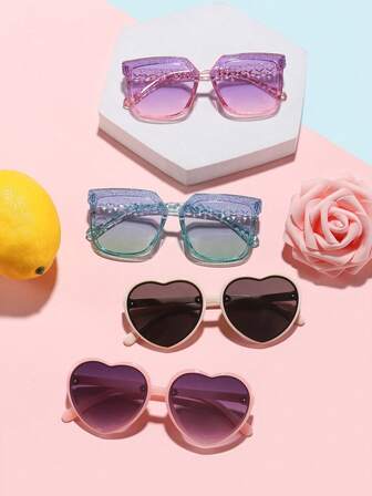 1 set 4 st pojkar och flickor 6-12 år, godisfärgade söta och gulliga hjärtformade bågar och avslappnade fyrkantiga bågar, och moderiktiga glasögon lämpliga för semesterutflykter, daglig outfitmatchning och festliga presenter