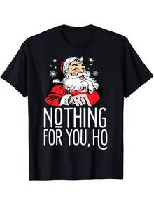 "¡Nada para ti, Ho!" para hombres Camiseta Navideña Ofensiva de Santa Sucio - Negra con Letras Blancas y Gráfico de Santa Travieso, Camiseta Casual de Manga Corta con Cuello Redondo para Fiestas Navideñas y Atuendo Casual, Divertida - Ropa de Humor PC - Negro - Ver 1