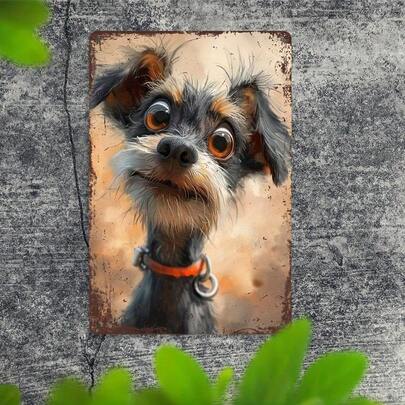 Letrero de arte vintage de perro - Decoración de pared de metal a prueba de agua y polvo para el hogar, bar, cafetería. Póster divertido de animales para la estética de la habitación y regalos festivos, ideal para Navidad, perfecto para la decoración de la habitación