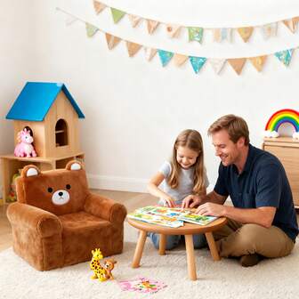 1-Piece Brown Bear Kids Lazy Sofa, Portable Gaming Chair, Baby Lounge Chair For Children's Room Play Corner Decoration, Birthday Gift Bestseller