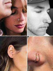 Inel de nas dublu, cerc pentru piercing simplu, oțel inoxidabil, spirală răsucită, 20G, 8/10mm, piercing nas, cerc pentru femei, inel de nas în formă de stea