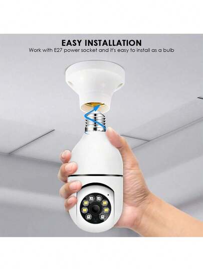 FHD 2MP Wireless Verlichting Bulb Security Camera, Work 2, 4ghz WiFi, Motion Auto Tracking, Way Audio, Spotlight Night Vision, E27 Screw In CCTV Camera view 4