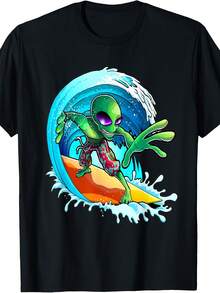 Surfer Alien Funny Summer Surfing Wo's And 's T-Shirt T-Shirt - 款式22 - 查看 1