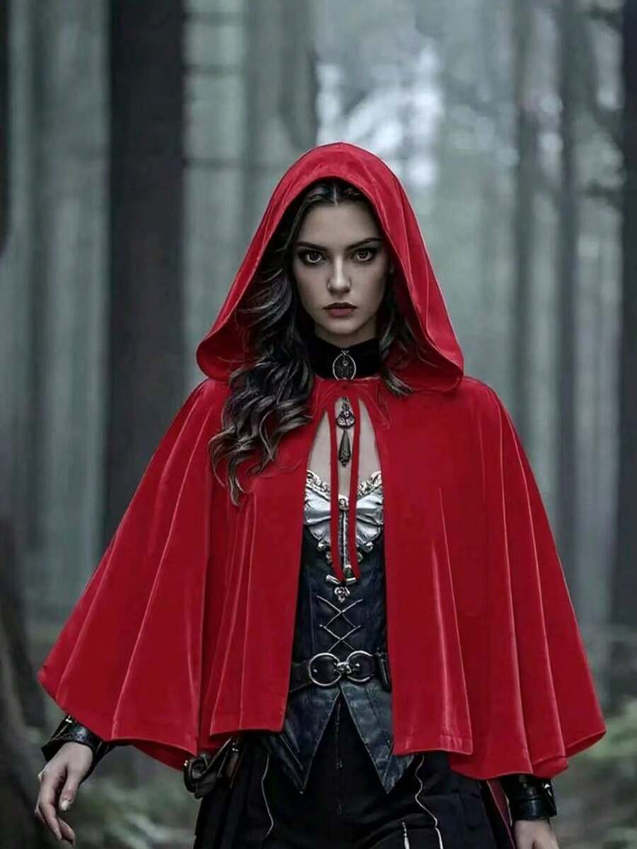 1 件圣诞狂欢派对表演天鹅绒短披肩连帽斗篷 60 厘米 23.62 英寸个性化化妆舞蹈和圣诞角色扮演服装道具 - 彩色 - 查看 1