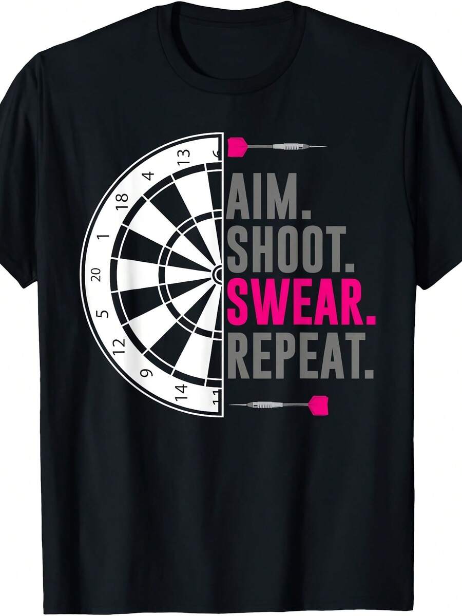 Aim Shoot Swear Repeat - Darts T-Shirt - Style 4 - View 1