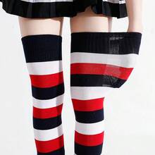 Kayhoma Extra Long Cotton Stripe Thigh High Socks Over The Knee High Socks{"Size_name":"Medium","Color_name":"Blue/Whtie/Red"} - 藍/白/紅 - 查看 5