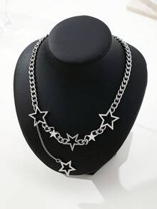 1 chiếc vòng cổ mặt dây chuyền hình ngôi sao đính đá kiểu Y2K, đa năng, phù hợp để đeo hàng ngày cho nữ. - Bạc - Xem 4