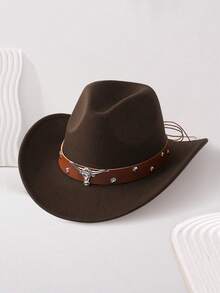 1pc Unisex Retro Western Cowboy Hat With Bull Trim For Everyday Casual Wear, Western Cowboy Parties.