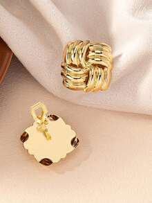 1 对时尚方形扭曲交叉缠绕夹式耳环女士复古几何编织纹理耳钉珠宝礼物 - clip - 查看 2