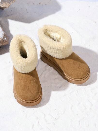 1 par de botas de nieve forradas con diseño de eje corto suave y cómodo, aptas para uso al aire libre en otoño/invierno, para niños