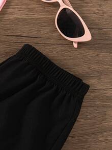 2pcs/Set Girls Casual Heart Print Short Sleeve T-Shirt And Long Pants Outfit, Regular Fit, Summer - Pink - View 7