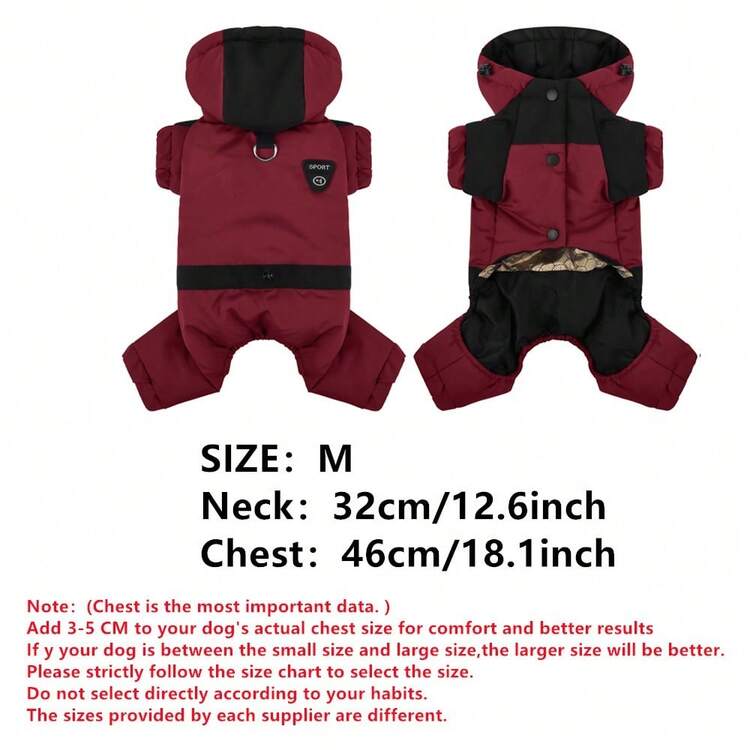 宠物狗冬季连体衣 - 防水防风四脚连帽外套，时尚宠物服装冬季保暖狗夹克反光运动设计，多种颜色（粉色、米色、卡其色、蓝色、酒红色）适合小型犬，非常适合寒冷天气散步和户外活动 - 紅色 - 查看 18