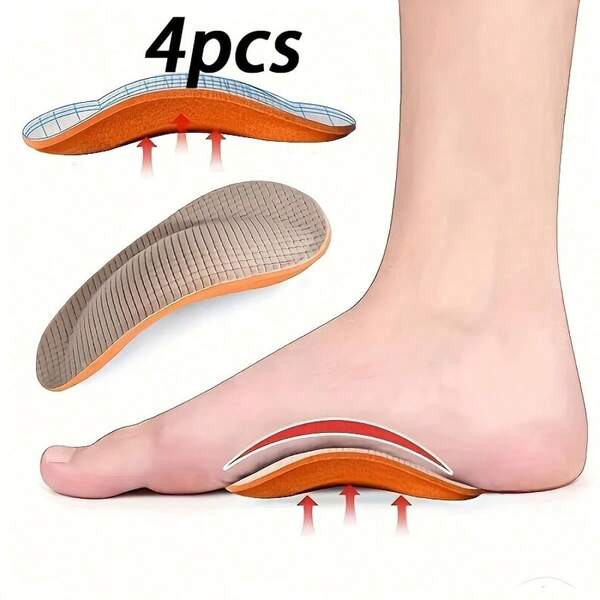 Comfortable Memory Foam Insoles, Heel Cup Insert For Men & Women, Suitable For Sports Shoes And Flats, Insoles, Beige & Orange - Breathable And Shock-Absorbing