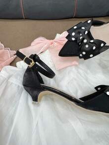 Nuove scarpe eleganti con punta affusolata e tacco alto alla moda per adolescenti, design carino con fiocco a pois, comode e versatili per un uso elegante quotidiano, a scuola, per feste, concerti - nero - Visualizzare 8