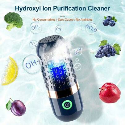 Vegetable And Fruit Cleaner Machine, Purified Water-Proof Fruit Cleaning Device With OH-Ion Purification Technology 250min Working Time And USB Charging, For Cleaning Fruit, Grain,Vegetable,Meat