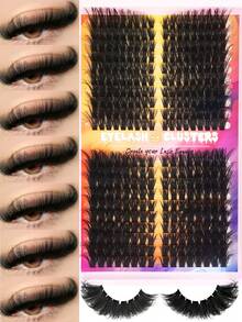 320/192/60PCS Fluffy D Curl Individual Lash Clusters Cat Eye Left Right For Paired Single Cluster 80D+100D DIY Cluster Lashes Extra Thick&Natural Look&Long Lasting&Super Light&Ultra Soft Reusable False Eyelash Extension Kit For Beginner Use At Home&Daily Life&Party&Travel&Halloween