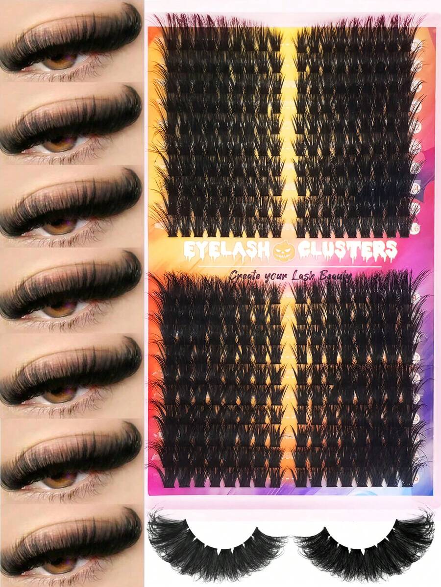 320/192/60PCS Fluffy D Curl Individual Lash Clusters Cat Eye Left Right For Paired Single Cluster 80D+100D DIY Cluster Lashes Extra Thick&Natural Look&Long Lasting&Super Light&Ultra Soft Reusable False Eyelash Extension Kit For Beginner Use At Home&Daily Life&Party&Travel&Halloween