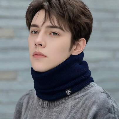 1 件装男士纯色涤纶颈部保暖围巾，保暖内衬，厚款保暖围巾，适合秋冬季