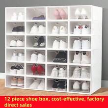 12/15pcs Set Premium Thick Transparent Shoe Storage Boxes, Space-Saving Collapsible Plastic Shoe Organizer Boxes, Large Capacity Shoe Rack Containers For Home, Dorm Use - White - View 12