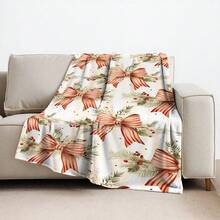 1 pieza Manta de felpa cómoda con estampado de moño navideño, de uso múltiple, lavable a máquina, regalo ideal para familia, amigos y uno mismo, cumpleaños