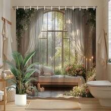 1PCS Elegant Floral Shower Curtain Polyester Fabric Bathroom Decor 70.8x70.8 Inch Bath Divider Curtain With 12 Hooks Featuring Beautiful Garden View And Romantic Rose Flowers - 彩色 - 查看 1
