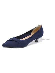 Giày ba lê đế xuồng mũi nhọn màu trơn cho nữ, thiết kế nơ màu xanh mới, thường ngày cỡ lớn 1,57 inch, giày cao gót kiểu mèo Pháp, kiểu dáng dễ thương, phù hợp với váy - Màu xanh lam - Xem 17