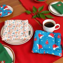 1PC Ins Style Christmas Print Coasters - Square Heat-Resistant Cup Mats, Placemat, Cup Tableware Drying Mat, Decorative Protect Mat For Table, Perfect For Holiday Parties, Kitchen And Dining Room Decor Props