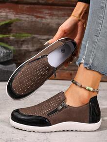 Giày nữ casual đa năng tối giản đính đá lấp lánh - Màu Khaki - Xem 3