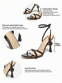Women's Classic Fashion Buckle Decor Small Square Toe Heart-Shaped Stiletto High Heel Sandals, Soft Texture Mirror Surface Material, Ankle Strap, Suitable For Christmas, All Seasons, Night Party, Banquet, Shopping, Dating, Gift, Avant-Garde Sexy Luxurious Style, Coffee Brown High Heels To Match Autumn Women's Wear,Spring Summer Outfits - Coffee Brown - View 7