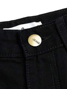 Pantalones vaqueros cargo de pierna ancha beige para niño, pantalones de trabajo de mezclilla versátiles con múltiples bolsillos y cintura ajustable, de vuelta al colegio - Negro - Ver 6