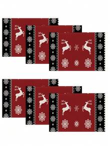 1 Stück/4 Stücke/6 Stücke/60 Stücke Weihnachts-Leinen Tischläufer, Platzset, Kissenbezug, Weihnachts-Dekor Leinen Tischläufer, Platzset, Kissenbezug, Weihnachtsmann Tischläufer, Platzset, Kissenbezug, Fröhliche Weihnachten, geeignet für Zuhause, Restaurant, Esszimmertisch Dekoration, Haushaltswaren