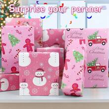 12 件粉色圣诞礼品包装纸，雪人卡通图案设计，可爱风格节日礼盒包装纸，适合家庭聚会、儿童圣诞派对、办公室节日送礼场景，优质厚纸材质，易于切割，抗折叠抗撕裂，适合 DIY 包装、礼盒包装、节日墙面装饰、圣诞雪人主题派对装饰 [1 件、6 件、12 件] - 彩色 - 查看 3