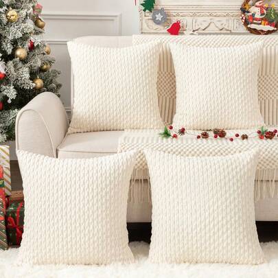 4 Fundas para Cojines, Cojines Decorativos Sala, Almohadas para decoración (45 * 45), Fundas de Almohada de Felpa para Decoración del Hogar Que no Destiñen y Decoración Navideña (4 PCS Beige)