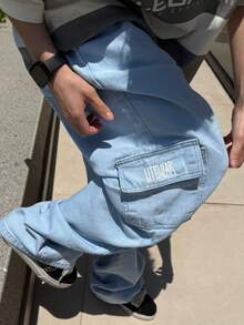 LITTWEAR Men's Oversized Streetwear 5-Pocket Printed Twill Cargo Pants - Rửa nhẹ - Xem 4