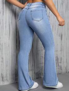 Women's Flare Jeans High Waist Gringa Fashion Style Fitted At The Hips And Wide Leg Butt Lift Effect Jeans With Elastane Light Blue Super Comfortable And Stylish  Piece That Enhances Curves - 淺色水洗藍 - 查看 2