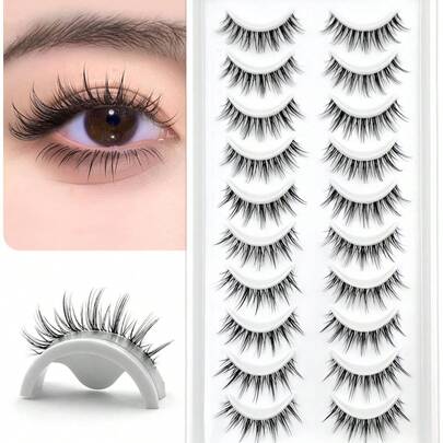 Bộ 10 cặp mi giả trong suốt kiểu hoạt hình tự nhiên, dài và nhẹ của Asiteo, phù hợp cho trang điểm hàng ngày và dự tiệc, nhẹ nhàng và thoáng mát, tạo nên vẻ ngoài quyến rũ và thanh thoát.