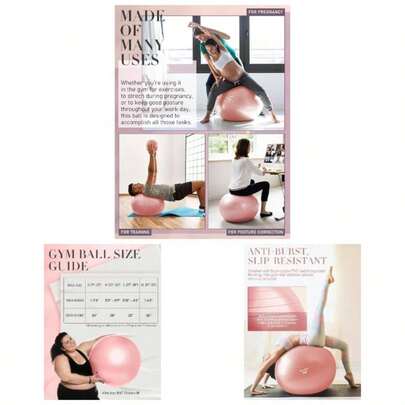 Yoga Ball Exercise, Pilates Set, 4 Sizes Fitness Ball Workout, Birthing, Pregnancy, Physical - Pump Included