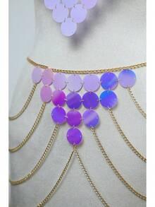 Womens Sexy Body Chains Suit Two Piece Sequins Bikini Beach Club Body Jewelry2025 - 039-金色套裝 - 查看 5