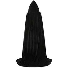 ALIZIWAY Hooded Cape Reversible Velvet Cloak Lined With Satin Renaissance Medieval Halloween Christmas Cosplay Costume{"Color_name":"Reversible-BlackVelvetandBlackSatin","Size_name":"Small"} - 雙面-黑色天鵝絨和黑色緞子 - 查看 4