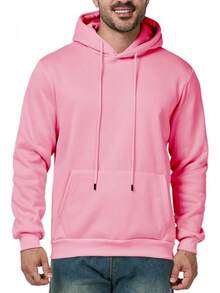 Mens Casual Long Sleeve Drawstring Athletic Hooded Pullover Sweatshirt With Pockets, Fashionable - Pink - View 7