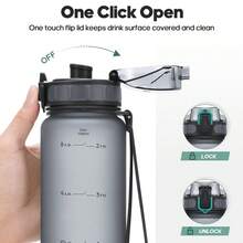 Unistar Water Bottle With Time Marker -Large 34 Oz Tritan Bottle & No Sweat Sleeve -Leak Proof Gym Sports Bottle With Fruit Infuser Strainer & Carrying Strap - Gift Package For Christmas - Xám - Xem 5